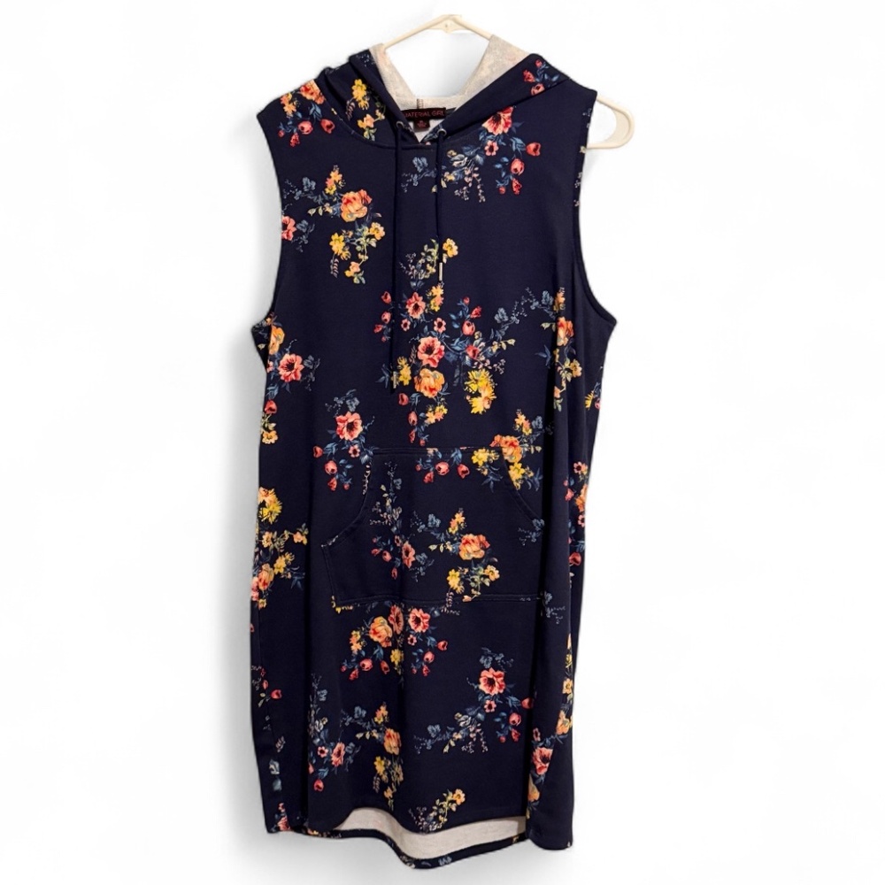 NWOT Material Girl  Blue Floral Sweatshirt Hoodie Dress Size XL